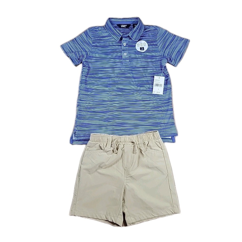 New Lands' End Youth Boy 2-piece Set Blue Size 5 POLO SHIRT AND SHORTS NWT